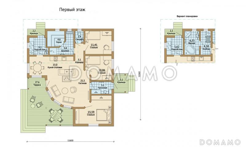 Проект каркасного дома с небольшой сауной / План 1 этажа