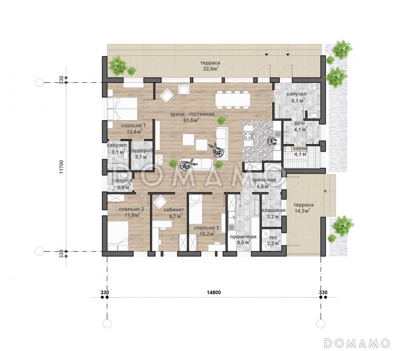С-229 одноэтажный дом  / План 1 этажа