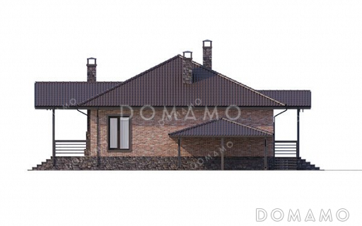 Проект одноэтажного дома с просторной террасой и навесом для автомобиля / Фасад 2