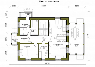 Проект двухэтажного дома с бильярдной и мансардой / План 1 этажа Проект двухэтажного дома с бильярдной и мансардой / План 1 этажа
