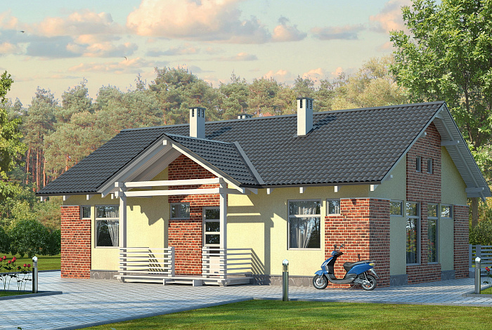 Проект небольшого одноэтажного дома с отделкой клинкером и двумя спальнями