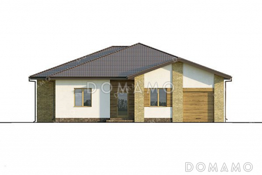 Проект одноэтажного дома с большой террасой и гаражом / Фасад 2