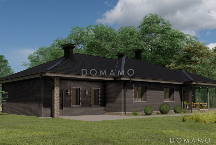 Проект одноэтажного дома с мансардой, верандой и гаражом на 2 машины Проект одноэтажного дома с мансардой, верандой и гаражом на 2 машины