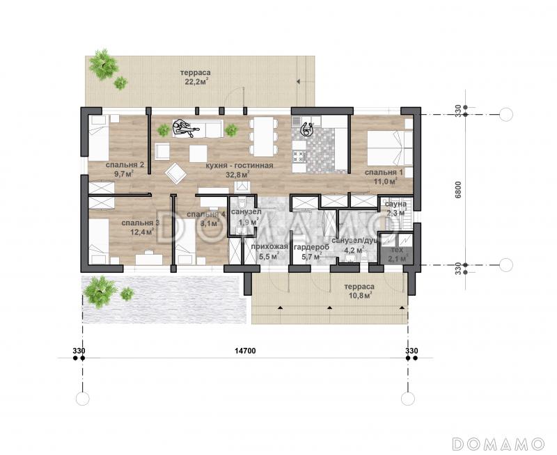 С-156.1 одноэтажный дом / План 1 этажа