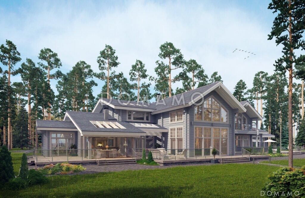 Проект дома из клееного бруса с мансардными окнами и большой площадью остекления / 1