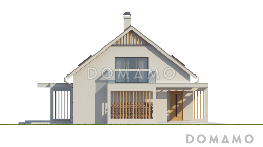 Проект одноэтажного мансардного дома из газобетона со стеклянным эркером в кухонной зоне, двумя балконами и гаражом / Фасад 2