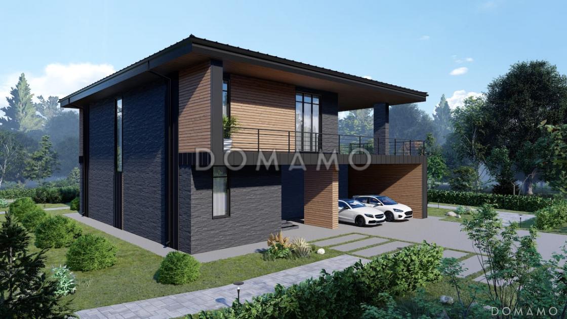 Проект дома в стиле хай-тек с 3 спальнями, большой гостиной, сауной и двухместным автонавесом / 2