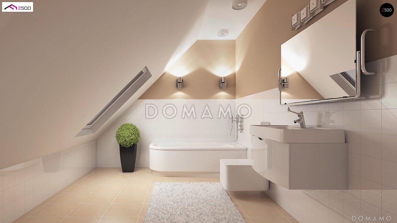 Проект компактного одноэтажного мансардного дома из кирпича с тремя спальнями и фронтальной террасой / 11