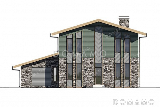 Проект двухэтажного дома с гаражом, террасой и тремя спальнями / Фасад 4