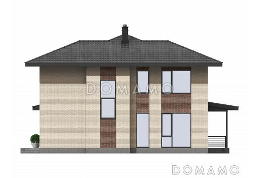 Проект 2-этажного кирпичного загородного дома с террасой / Фасад 1