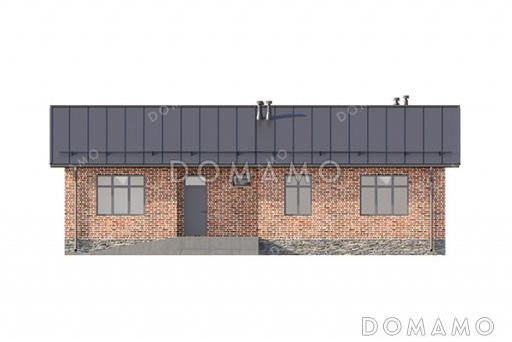 Проект одноэтажного дома с двускатной крышей, 4 спальнями и совмещенной кухней-гостиной / Фасад 3