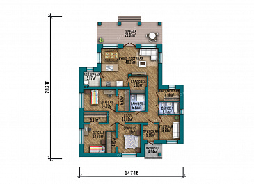 Проект дома с 4 спальнями и дневной зоной со вторым светом / План 1 этажа Проект дома с 4 спальнями и дневной зоной со вторым светом / План 1 этажа