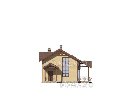 Проект дома с гостевой на первом этаже, гостиной с кухней-столовой, крытой террасой, кладовой в эркере мансардного этажа / Фасад 1