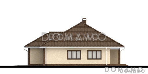 Проект одноэтажного дома с мансардой и треугольными окнами на крыше / Фасад 2