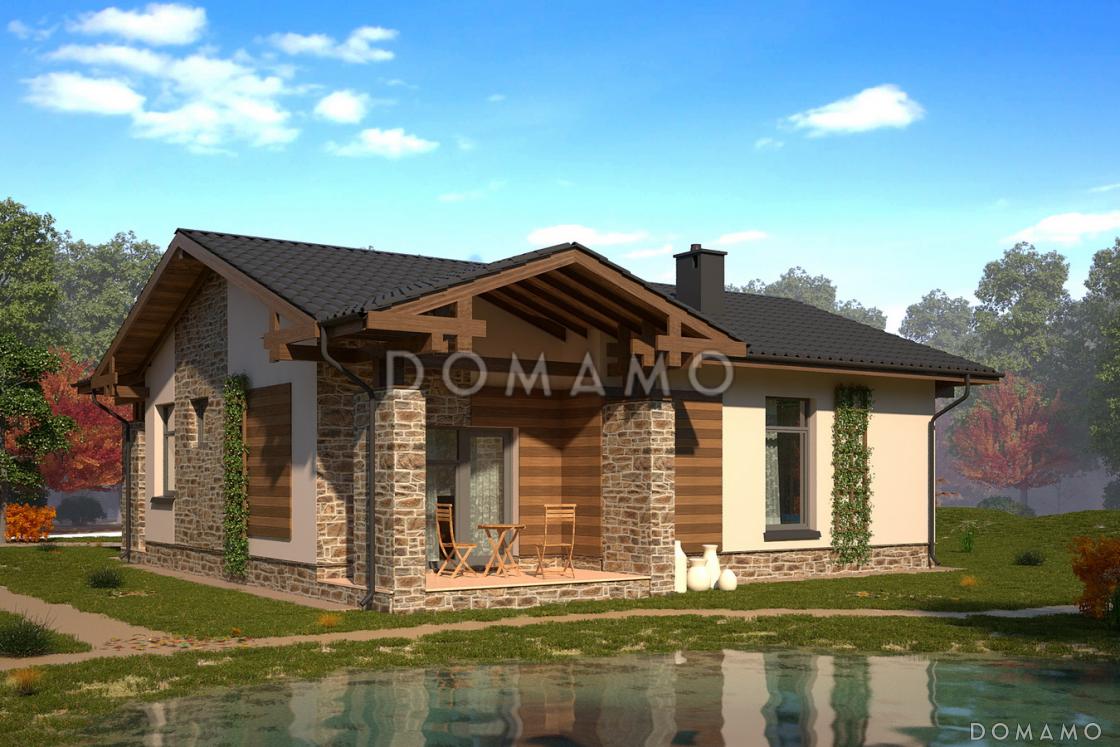 Проект небольшого одноэтажного дома из СИП панелей с гардеробной и приватной террасой / 2