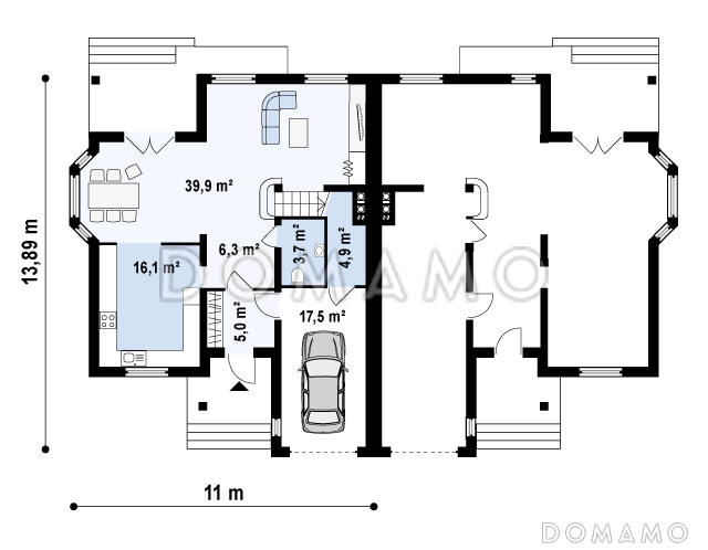 Проект двухэтажных домов-близнецов из газобетона с гаражом и чердаком / План 1 этажа