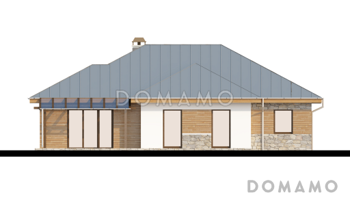Проект одноэтажного дома из газобетона с тремя спальнями и гаражом на два автомобиля / Фасад 2