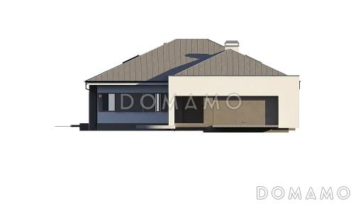 Проект полутораэтажного дома из газобетона с небольшой мансардой и с гаражом на два автомобиля / Фасад 1