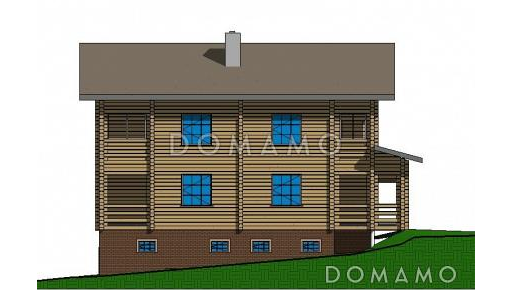 Проект двухэтажного коттеджа из бруса с цоколем / Фасад 1