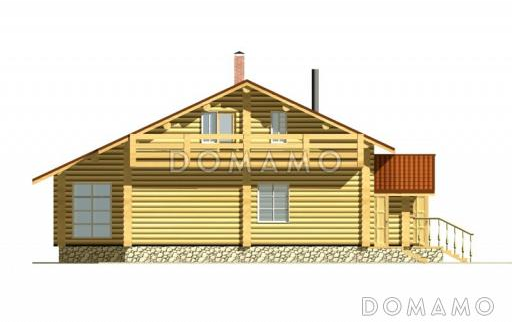 Проект дома из оцилиндрованного бревна, с мансардным этажом и зимним садом / Фасад 3