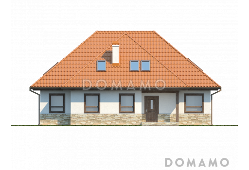 Проект классического мансардного дома из газобетона с необычной планировкой второго этажа / Фасад 1