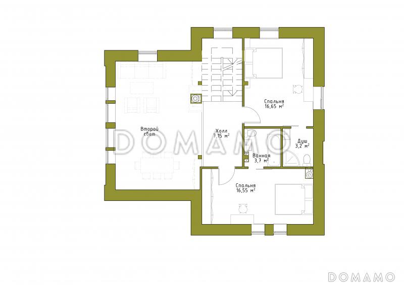 Проект коттеджа из SIP панелей с двусветной гостиной и террасой. / План мансардного этажа