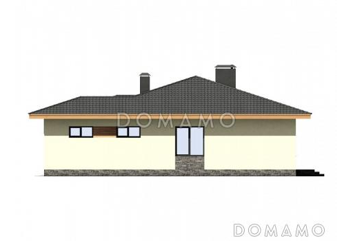 Проект одноэтажного дома из газобетона с гаражом, террасой, детскими / Фасад 4