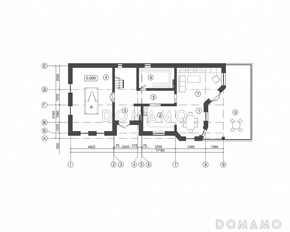 Проект дома с традиционным композиционным решением / План 1 этажа Проект дома с традиционным композиционным решением / План 1 этажа