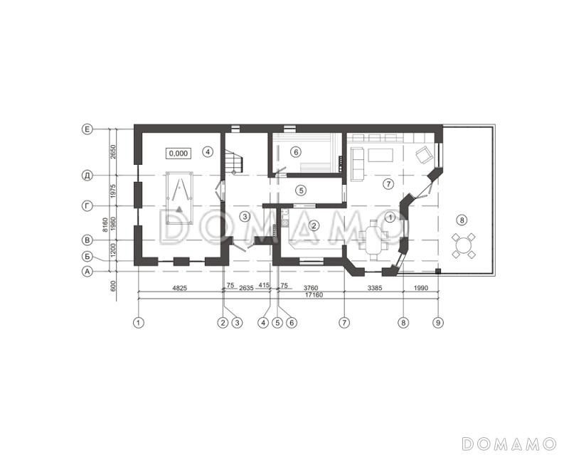 Проект дома с традиционным композиционным решением / План 1 этажа