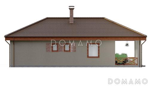 Проект одноэтажного каркасного дома с большой террасой и двумя спальнями / Фасад 3