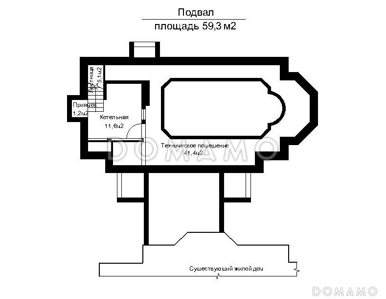 Проект пристроенного бассейна круглогодичного использования с мансардными окнами / План цокольного этажа
