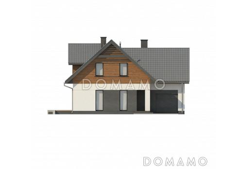 Проект современного одноэтажного мансардного дома из кирпича с кабинетом и гаражом / Фасад 2