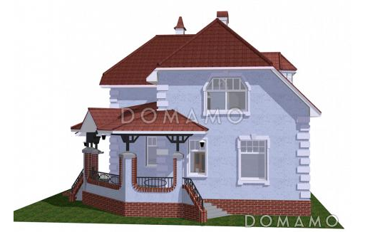 Проект коттеджа с вальмовой крышей и террасой. / Фасад 2