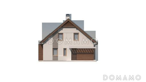 Проект одноэтажного дома из кирпича с мансардным этажом с прямоугольным эркером и балконом / Фасад 1