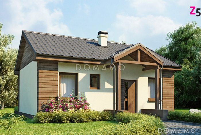 Проект компактного одноэтажного дома из кирпича с большой открытой террасой Проект компактного одноэтажного дома из кирпича с большой открытой террасой