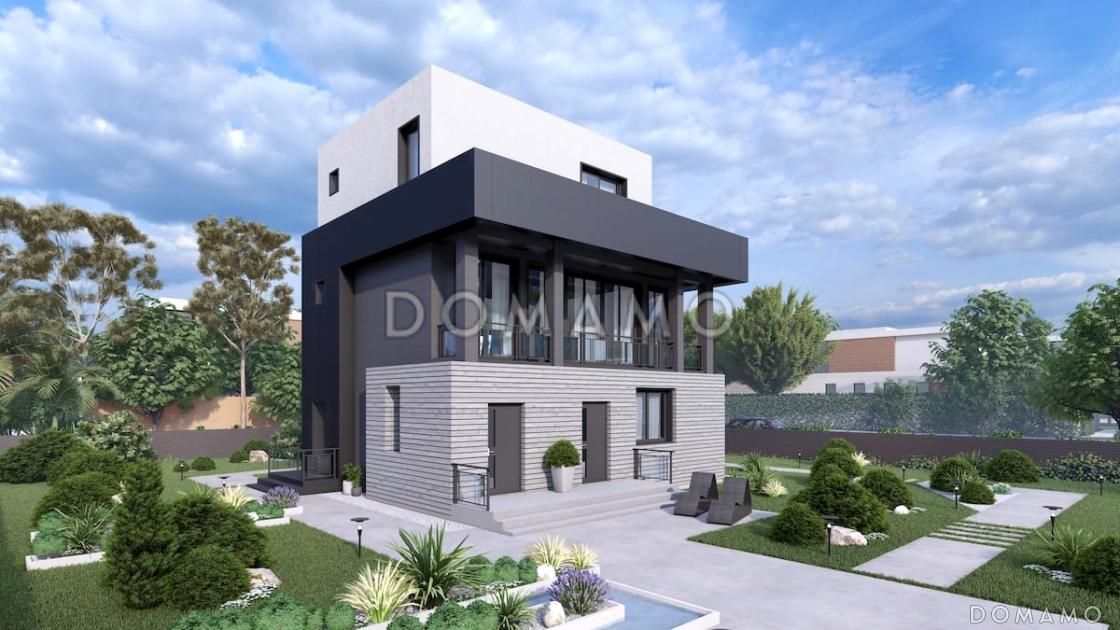 Проект трехэтажного дома в стиле хай-тек, адаптированный для сейсмозоны / 1