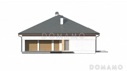 Проект большого одноэтажного дома из кирпича с тремя спальнями, кабинетом и гаражом на два автомобиля / Фасад 1