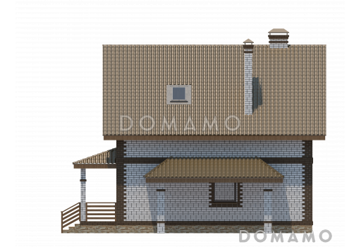 Проект компактного коттеджа с мансардным этажом и навесом под автомобиль, с наличием сауны / Фасад 4