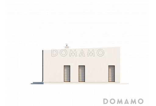 Проект современного одноэтажного дома с плоской крышей из газобетона с тремя спальнями и панорамным остеклением гостиной  / Фасад 3