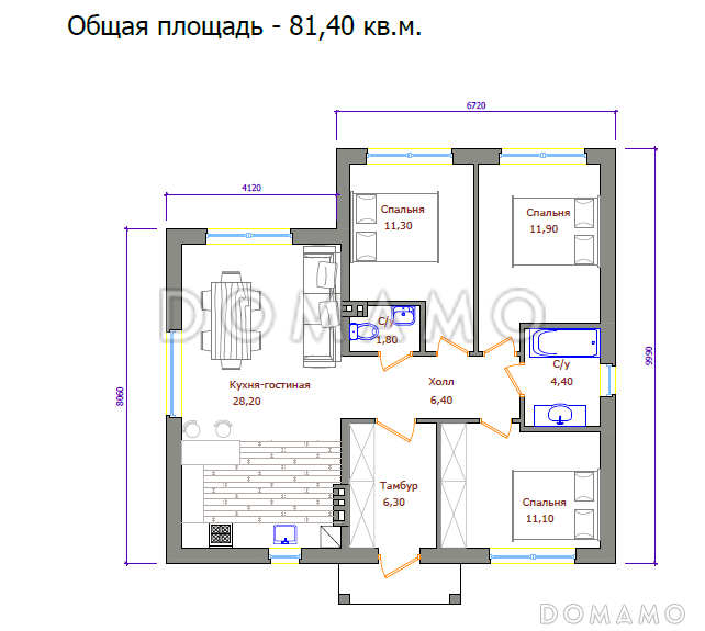 Проект 411 / План 1 этажа
