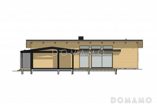 Проект П-образного дома с тремя спальнями, просторной кухней-гостиной, закрытой и открытой террасами / Фасад 3