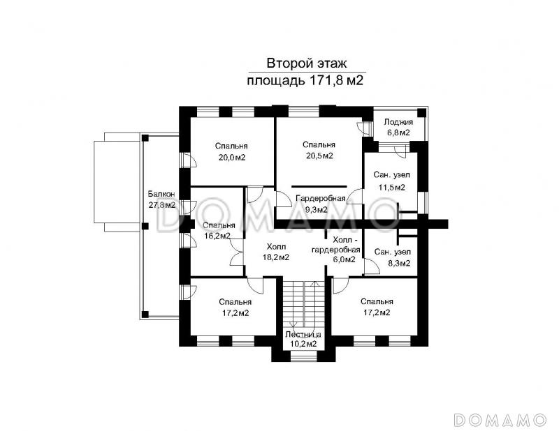 Проект двухэтажного дома с колоннами / План 2 этажа