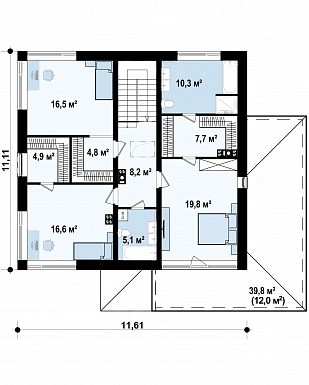 Проект двухэтажного дома с гаражом, мастер-спальней и гардеробными в спальнях / План 2 этажа Проект двухэтажного дома с гаражом, мастер-спальней и гардеробными в спальнях / План 2 этажа