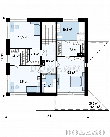 Проект двухэтажного дома с гаражом, мастер-спальней и гардеробными в спальнях / План 2 этажа Проект двухэтажного дома с гаражом, мастер-спальней и гардеробными в спальнях / План 2 этажа
