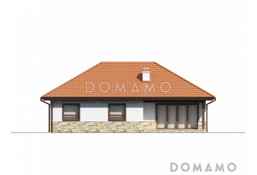 Проект одноэтажного дома из газобетона с тремя спальнями и комнатой на мансардном этаже / Фасад 3