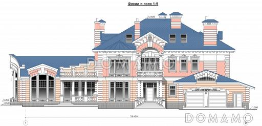 Проект кирпичного дома с бассейном / Фасад 1