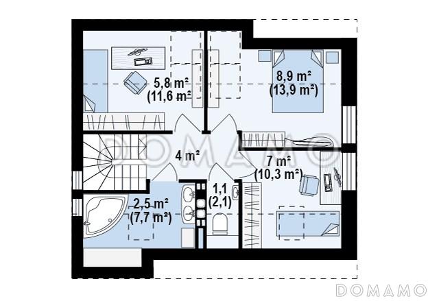 Проект одноэтажного мансардного дома из газобетона с большой площадью остекления в гостиной / План мансардного этажа