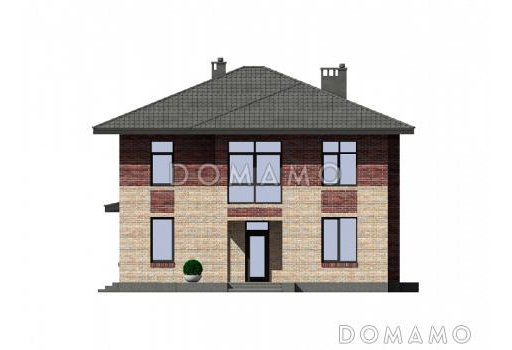 Проект двухэтажного дома с террасой, большой гардеробной, комнатой на первом этаже / Фасад 1