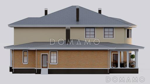 Проект просторного двухэтажного дома с эркером, двумя террасами и гаражом на 2 места / Фасад 1