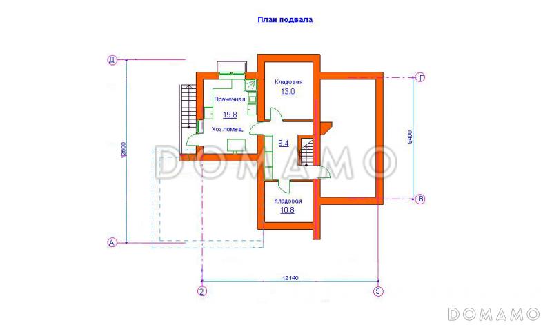 Проект двухэтажного дома с подвалом / План цокольного этажа